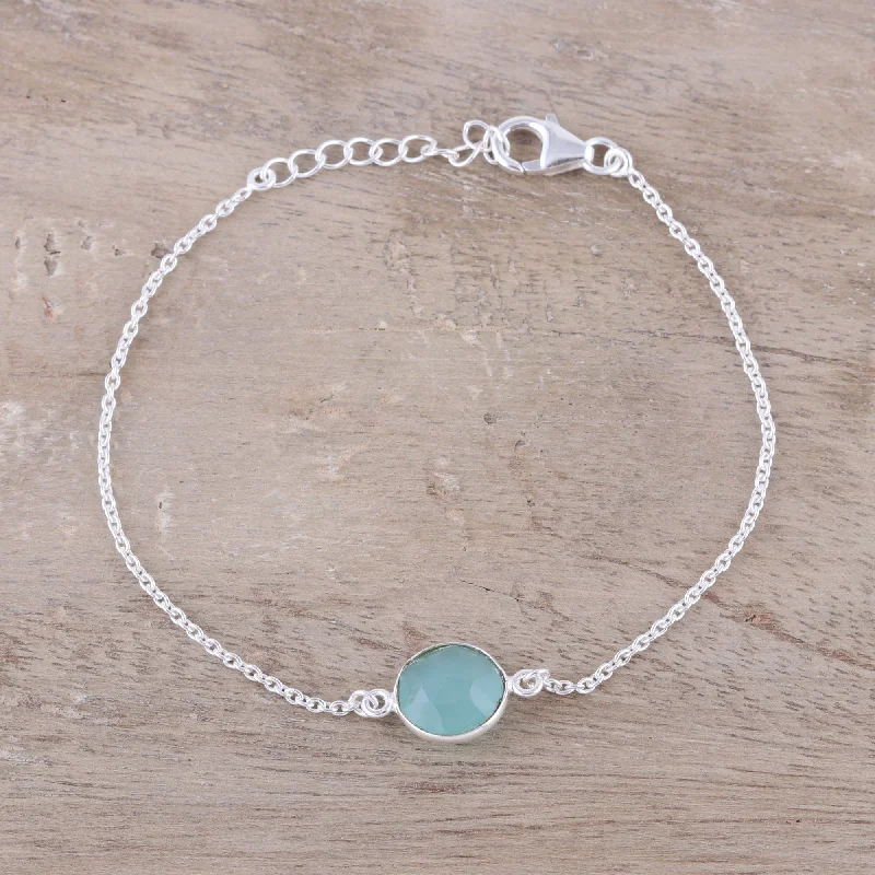 handmade gold bangles with gemstones -Aqua Night Adjustable Chalcedony Pendant Bracelet from India