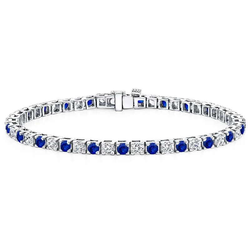 personalized gold bangles with opal stones -Auriya 1 1/2ct Blue Sapphire and 1 1/2ctw Diamond Tennis Bracelet 14k Gold