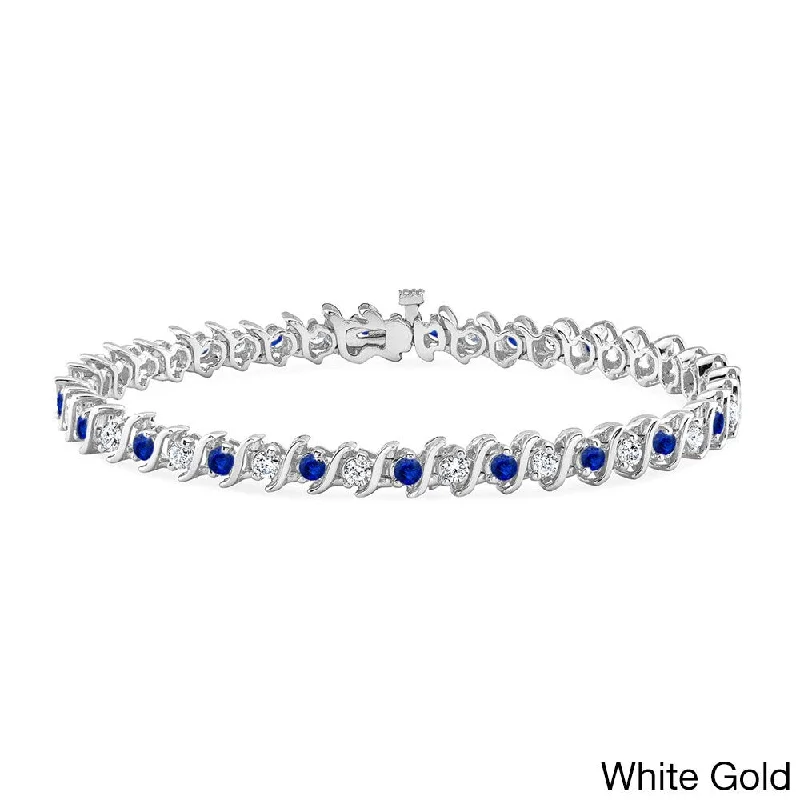 silver bracelets with topaz stones for special events -Auriya 1 1/2ct Blue Sapphire and 1 1/2ctw S-Link Diamond Tennis Bracelet 14k Gold