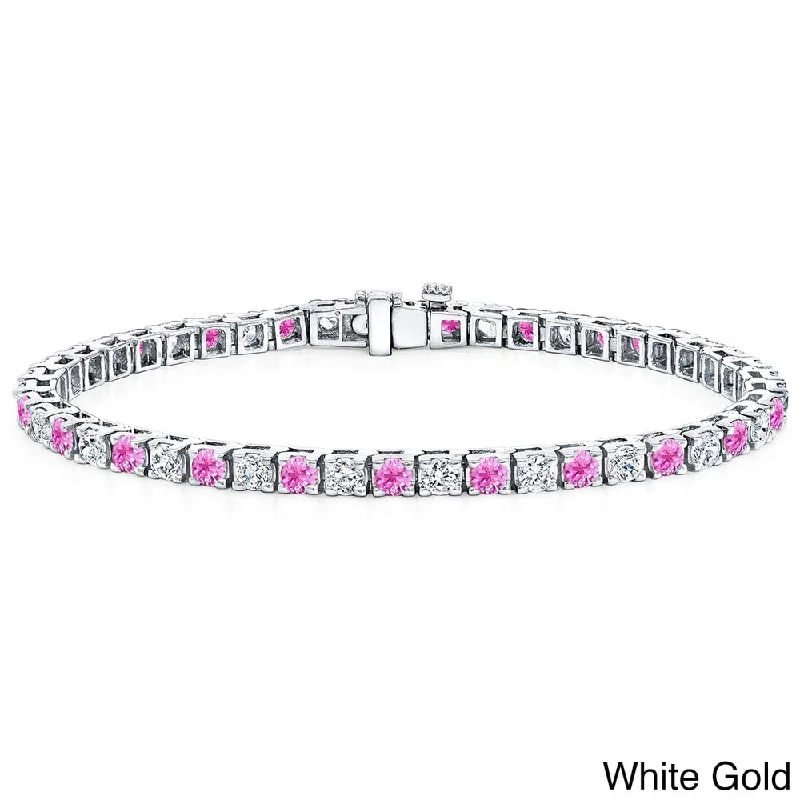 trendy gold bracelets with amethyst stones for gifts -Auriya 1 1/2ct Pink Sapphire and 1 1/2ctw Diamond Tennis Bracelet 14k Gold