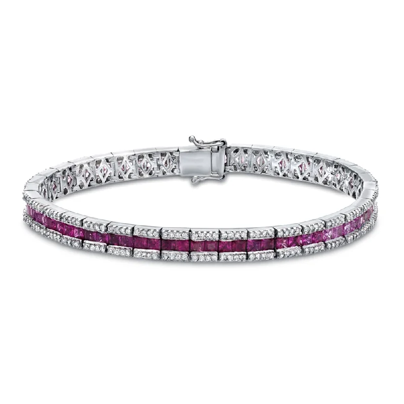 luxury silver bracelets with pearls for weddings -Auriya 14k Gold 2ct TW Pink Sapphire and Diamond Tennis Bracelet