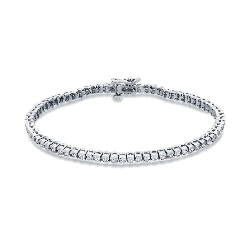 silver bracelets with pearls for weddings -Auriya 14k White Gold 2ct TDW Round Half-Bezel Diamond Tennis Bracelet