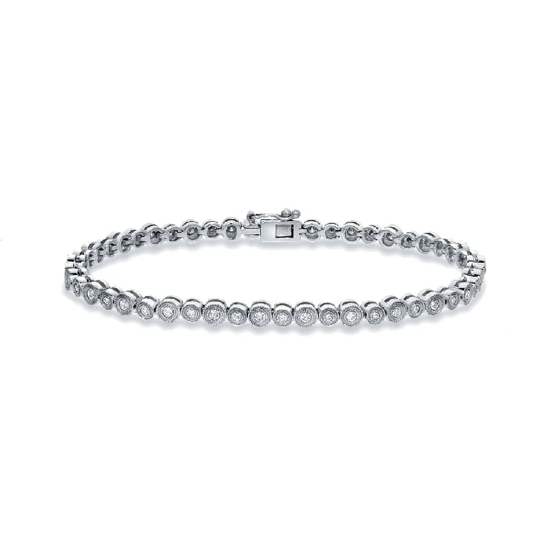 trendy silver bracelets for weddings with moonstones -Auriya 18k White Gold 1ct TDW Round Vintage-Inspired Bezel-Set Diamond Tennis Bracelet