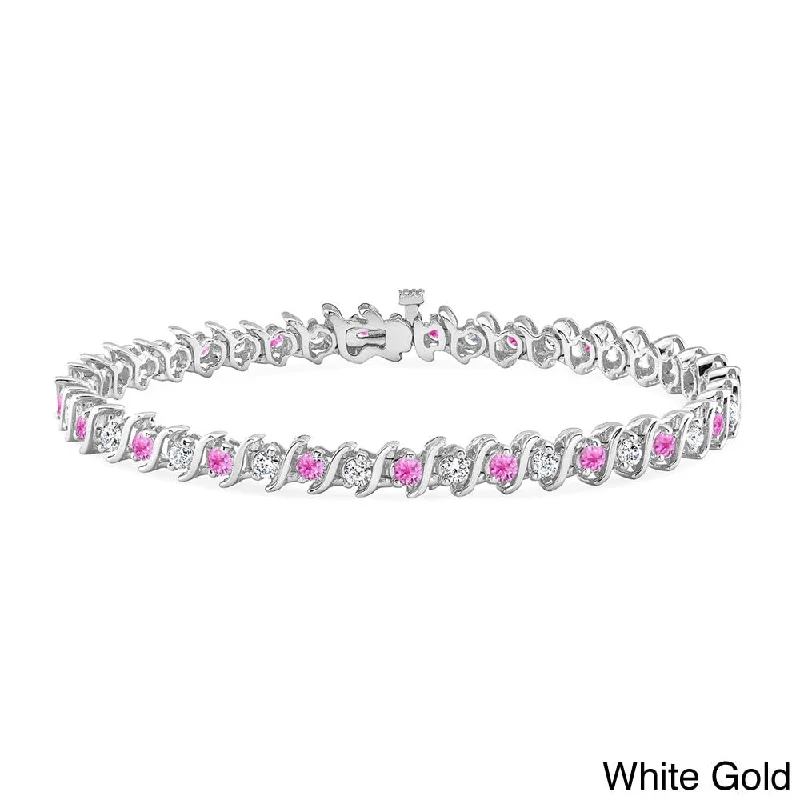 trendy gold bracelets with crystals for special occasions -Auriya 2 1/2ct Pink Sapphire and 2 1/2ctw S-Link Diamond Tennis Bracelet 14k Gold