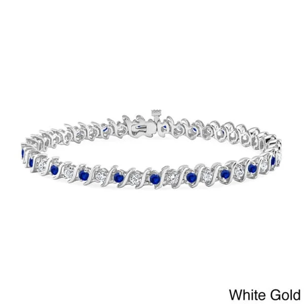 personalized bracelets with moonstones for weddings -Auriya 3 1/2ct Blue Sapphire and 3 1/2ctw S-Link Diamond Tennis Bracelet 14k Gold