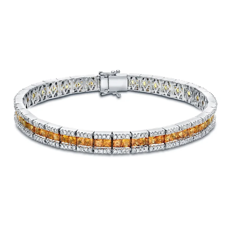 trendy gold bangles with rubies for weddings -Auriya Unique 7 3/4ct Yellow Sapphire and 2ctw Diamond Tennis Bracelet 14k Gold - White