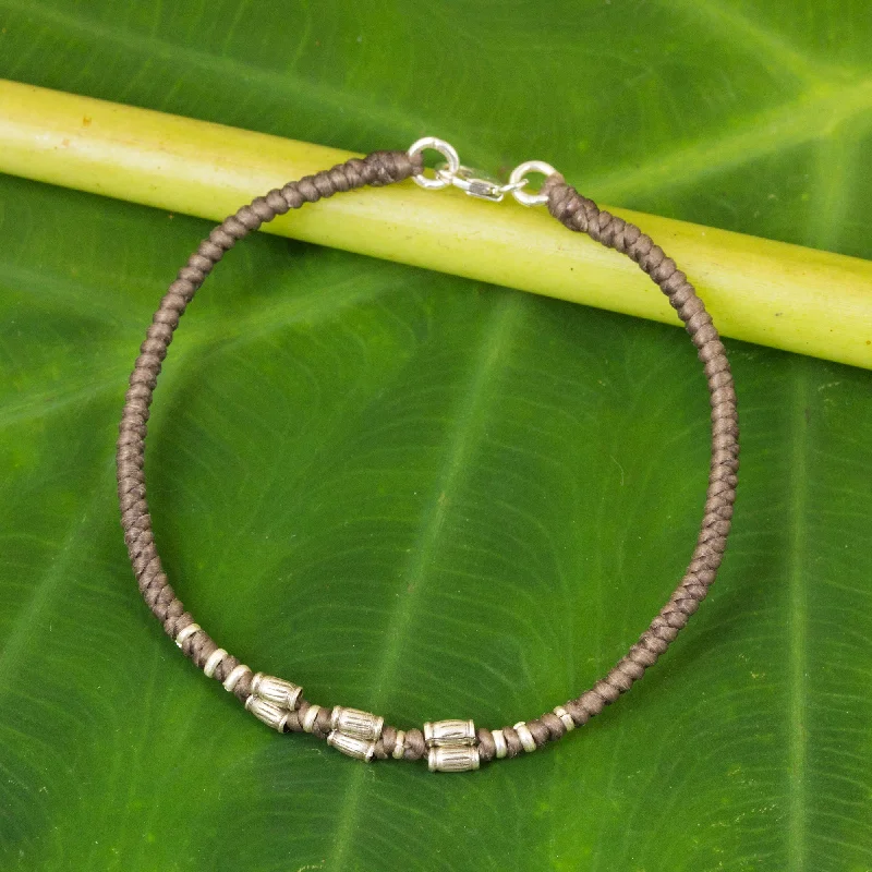 unique silver bracelets for weddings with gemstones -Bamboo Bracelet in Taupe 950 Silver Accent Wristband Bracelet from Thailand