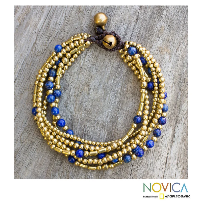 custom gold bangles with birthstones for weddings -Brass 'Blue Freedom' Lapis Lazuli Bracelet