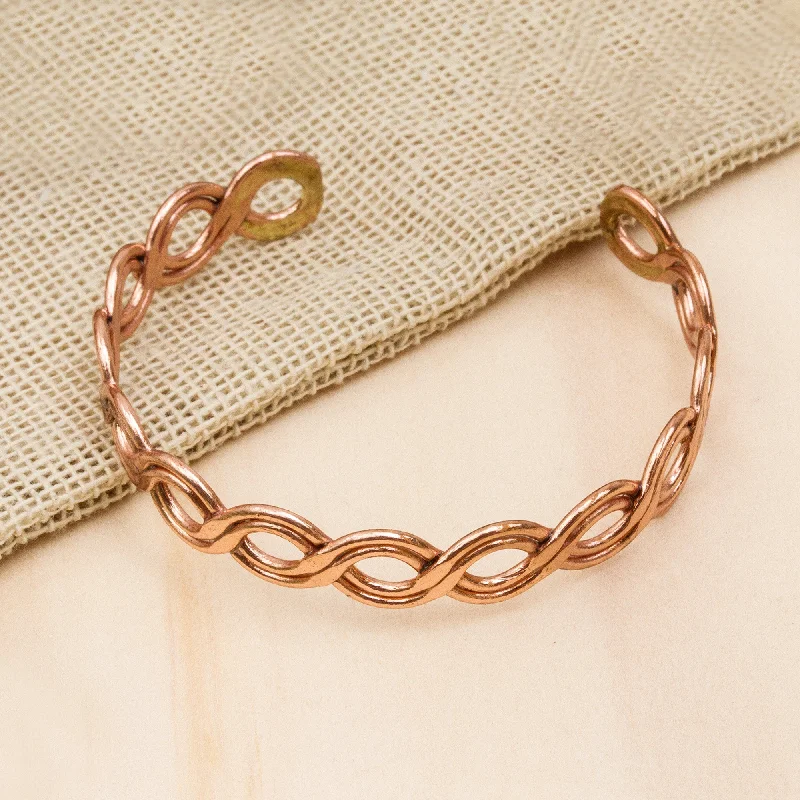 trendy gold bracelets for anniversary gifts -Brilliant Beauty Weave Motif Copper Cuff Bracelet from Mexico