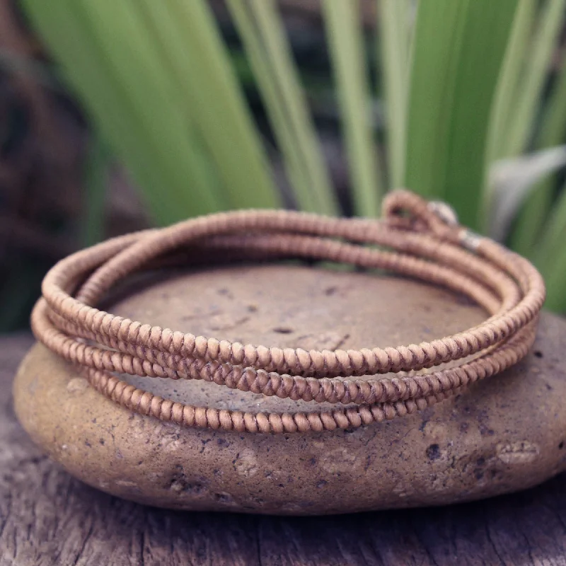 custom-designed silver bracelets for special occasions -Brown Labyrinth Walk Fair Trade Hill Tribe Wrap Bracelet