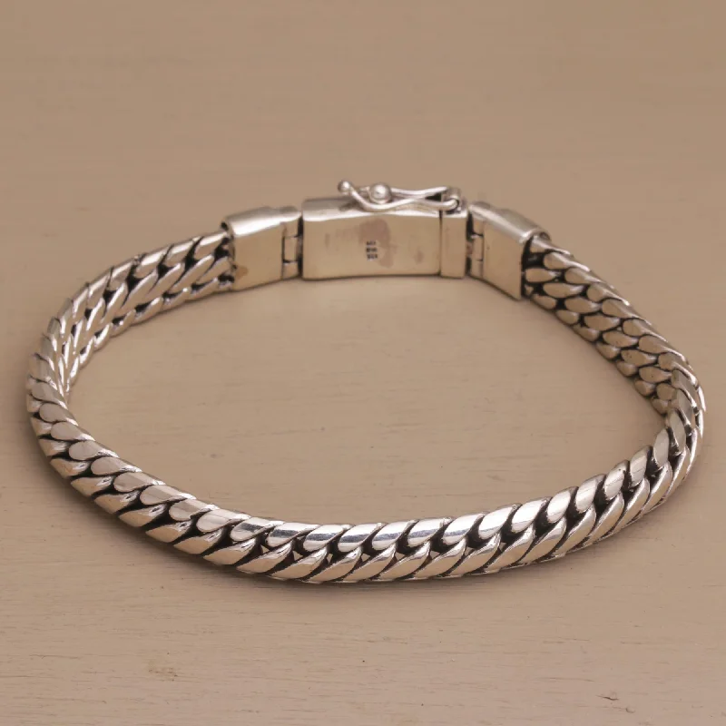 personalized silver bracelets for family gifts -Chain of Power Chain Bracelet Crafted of Sterling Silver from Bali