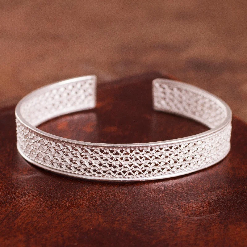 trendy silver bracelets with opal stones for weddings -Colonial Shine Sterling Silver Filigree Cuff Bracelet from Peru