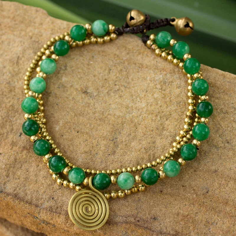 trendy gold bangles with moonstones -Daydreams Brass Beaded Aventurine Bracelet from Thailand