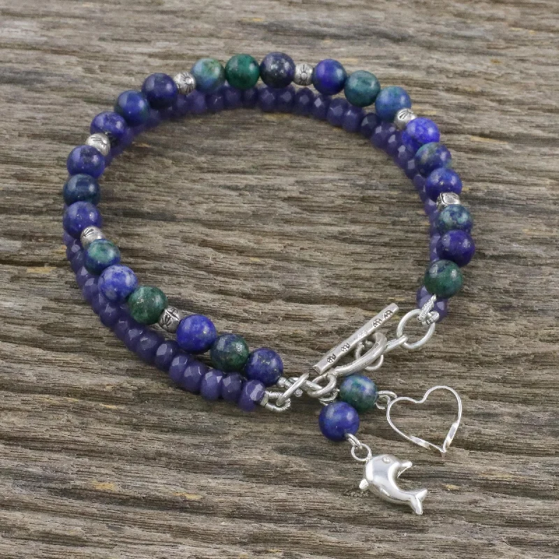 trendy bracelets with birthstones for casual occasions -Dolphin Adventure Dolphin Themed Gemstone Bead Bracelet with 950 Silver