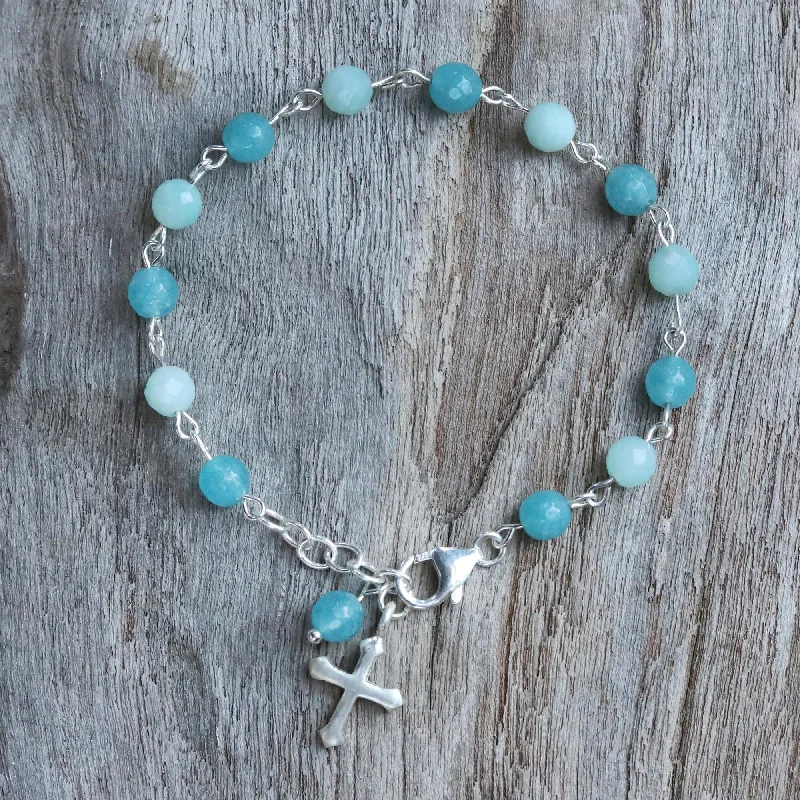 custom-designed gold bracelets with diamonds for gifts -Flying Cross Amazonite and Quartz Cross Bracelet from Thailand