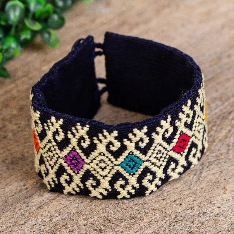 custom-designed bracelets with gemstones for gifts -Geometric Days Ochre Geometric Cotton Wristband Bracelet from Mexico