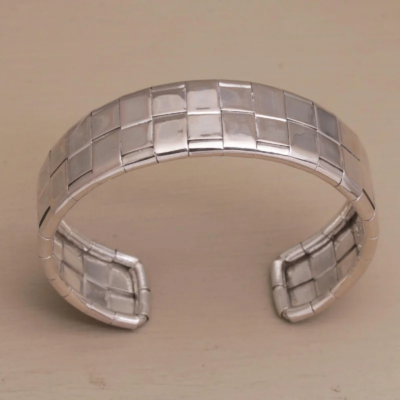 trendy leather bracelets for weddings with gemstones -Gleaming Weave Woven Sterling Silver Cuff Bracelet from Bali