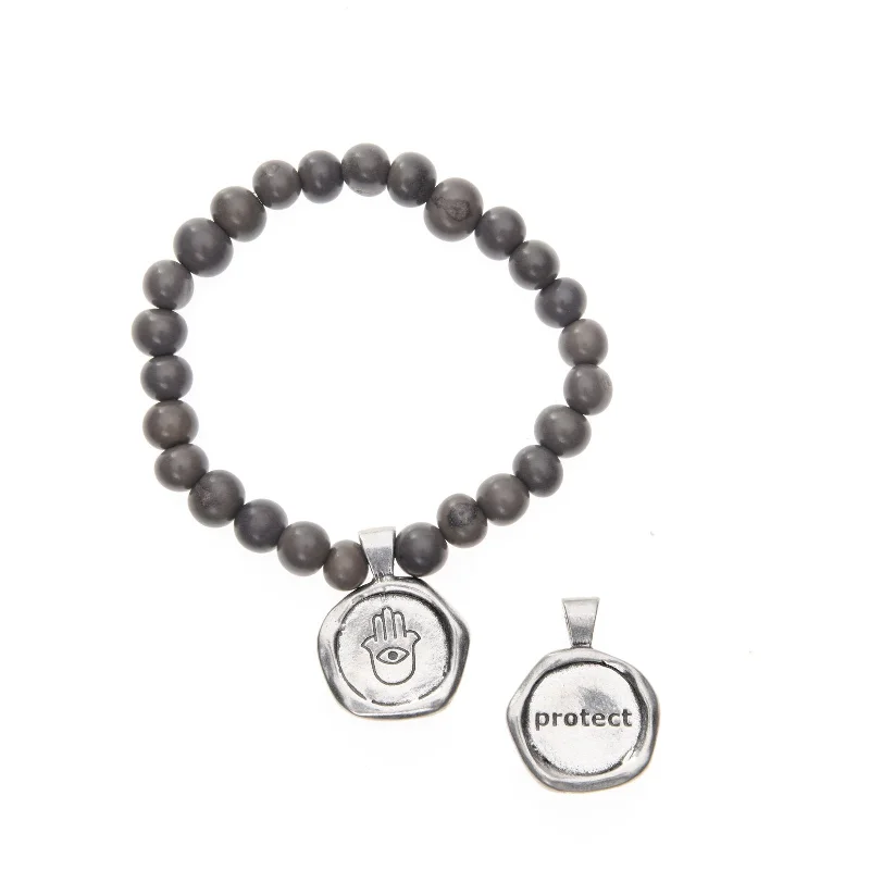 personalized gold bangles for family gifts -Acai Seeds of Life Bracelet with Wax Seal - Gray Beads