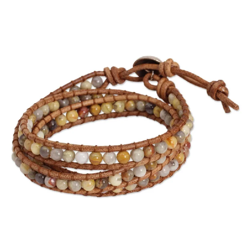 silver bracelets with ruby stones for special occasions -Handmade Leather 'Inner Balance' Jasper Wrap Bracelet (Thailand)