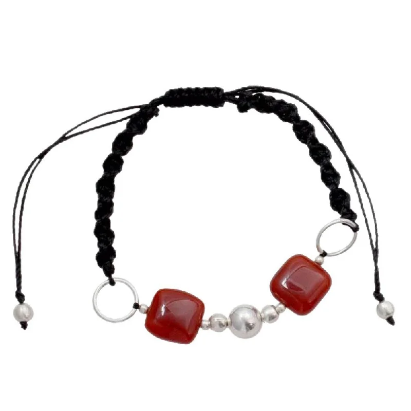 silver bracelets with ruby stones for weddings -Handmade Sterling Silver 'All Are One' Onyx Bracelet (India)