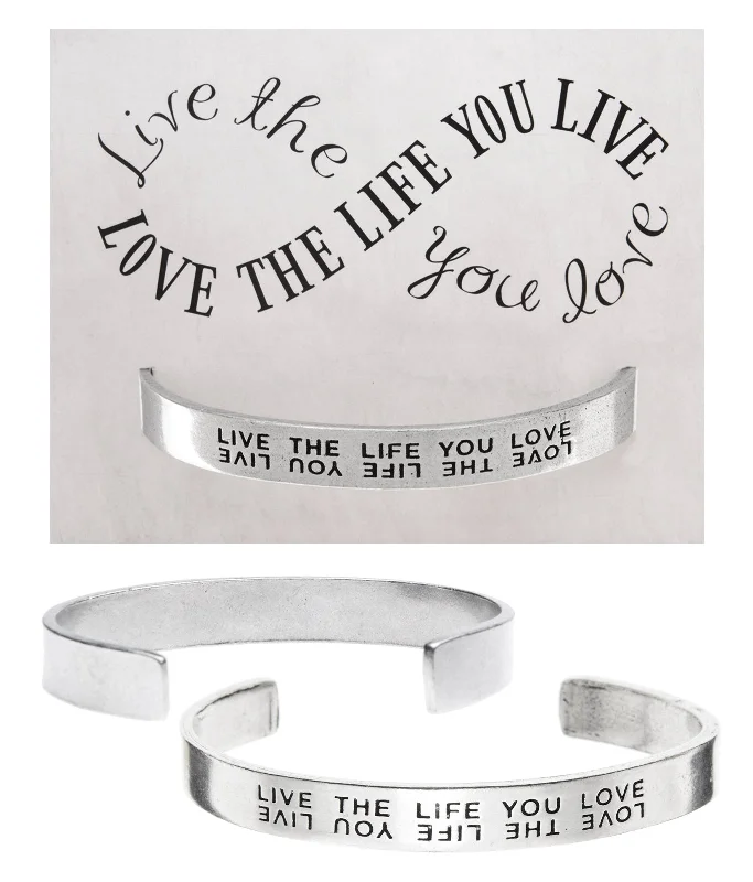 custom silver bracelets for women -Live the Life You Love Quotable Cuff Bracelet