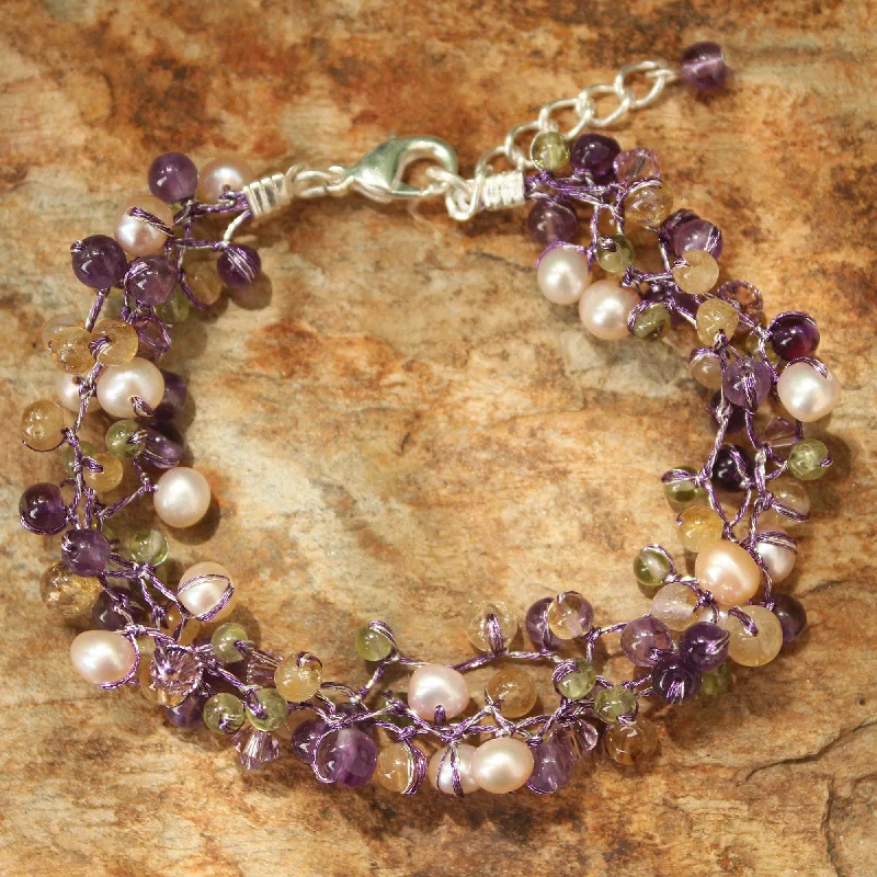 custom-designed silver bracelets for weddings -Mystic Passion Handcrafted Pearl and Amethyst Bracelet