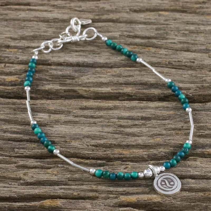 handmade silver bracelets with gemstones for weddings -Peaceful Meditation Dyed Green Quartz Beaded Bracelet with Silver Pendant