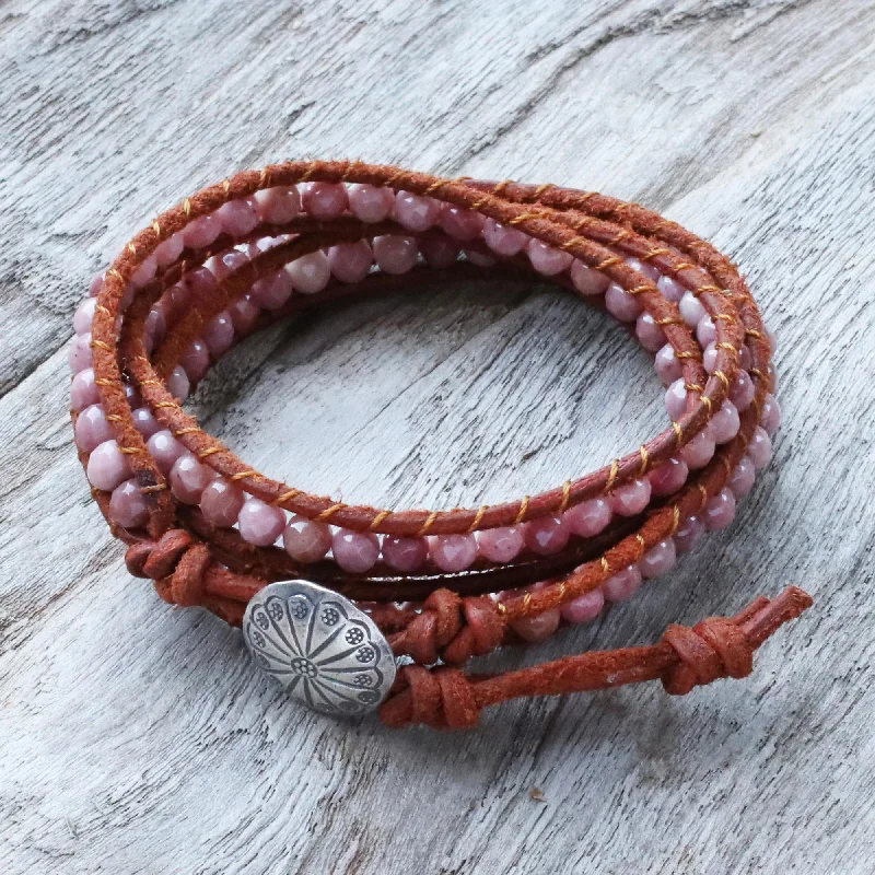 custom bracelets with garnet stones for gifts -Pink Adventure Rhodonite wrap bracelet