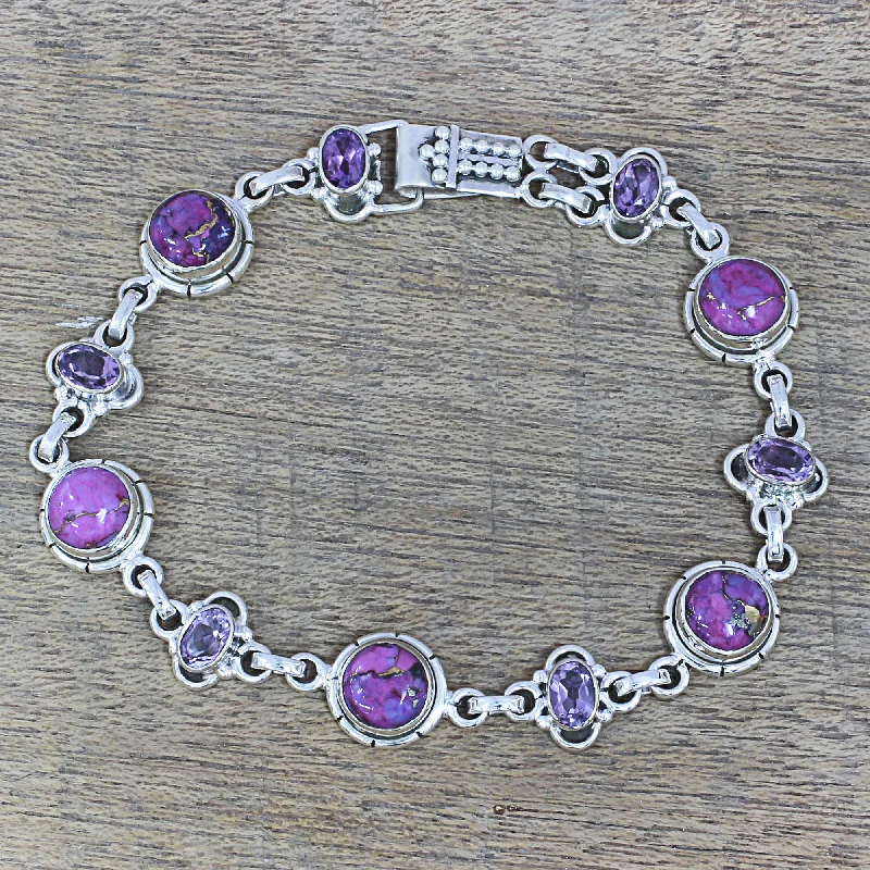 personalized leather bracelets for wedding gifts -Purple Delight Amethyst and Purple Composite Turquoise Link Bracelet