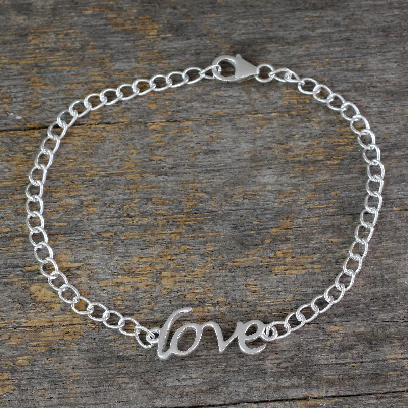 silver bangles with diamonds for formal events -Remember to Love Love Themed Bracelet Hand Crafted from Sterling Silver