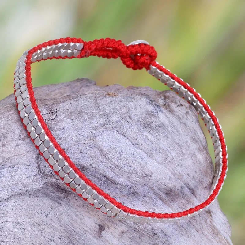 custom-designed bracelets with garnet stones -Shimmering Path in Red Red Artisan Crafted Sterling Silver Beaded Bracelet