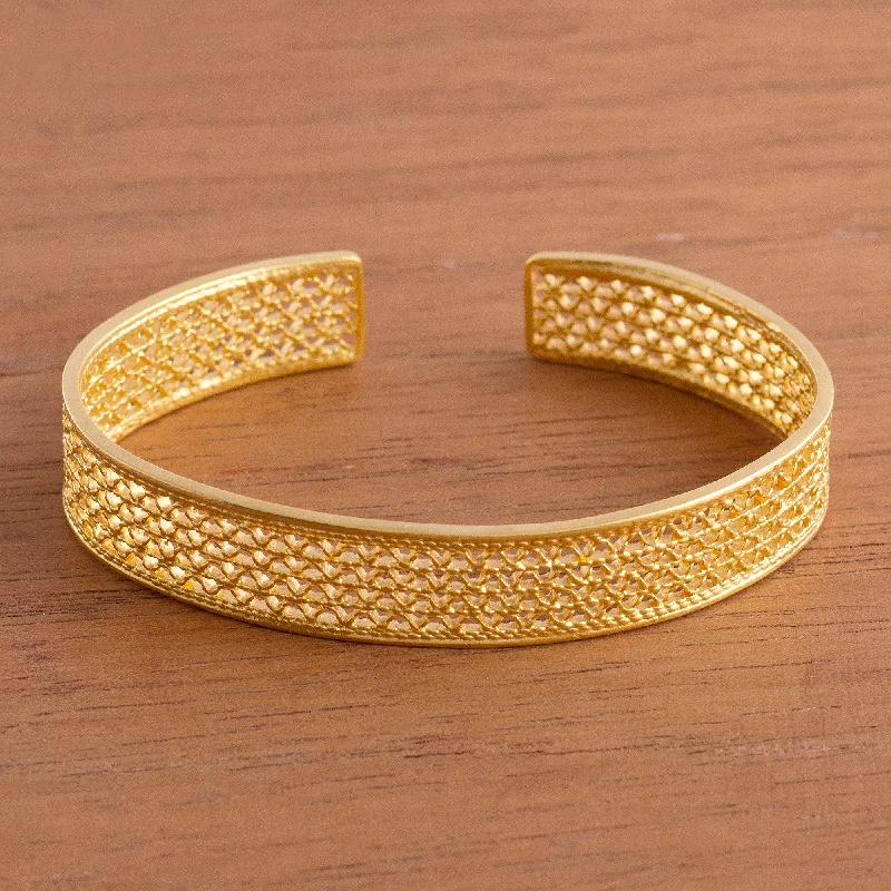 handmade bracelets with diamonds for gifts -Shining Elegance 21k Gold-Plated Sterling Silver Filigree Cuff Bracelet