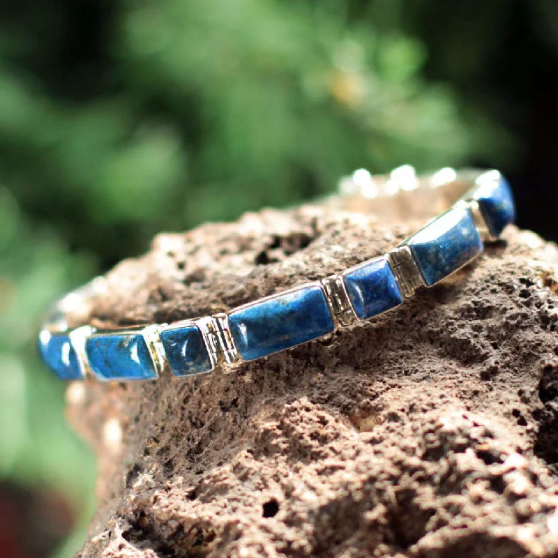 trendy silver bracelets with rubies for casual wear -Sweetheart Fair Trade Sterling Silver Wristband Lapis Lazuli Bracelet