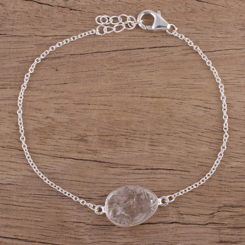 silver bangles with gemstones for special events -Trendy Egg Quartz and Sterling Silver Pendant Bracelet from India