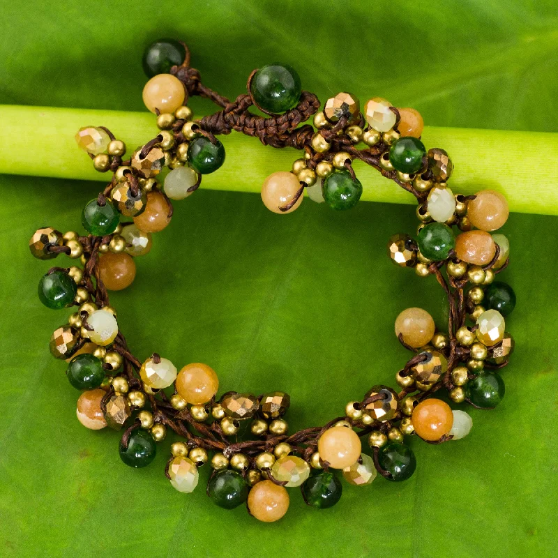 personalized gold bracelets for formal wear -Tropical Cattlelaya Artisan Hand Knotted Green Yellow Beaded Bracelet