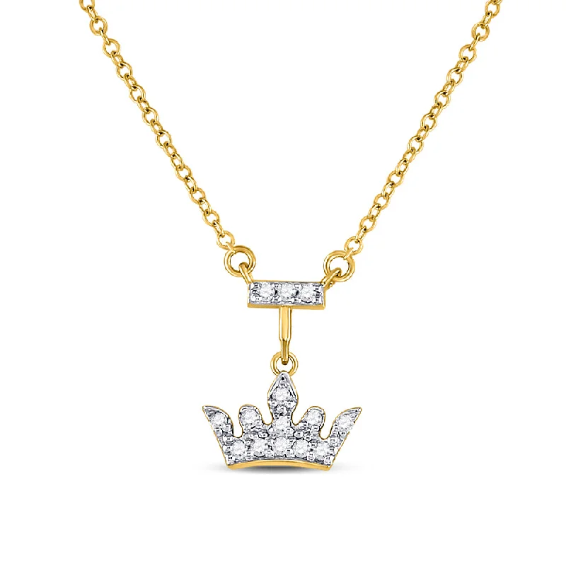 custom necklaces for friends -10kt Yellow Gold Womens Round Diamond Crown Tiara Fashion Necklace 1/10 Cttw