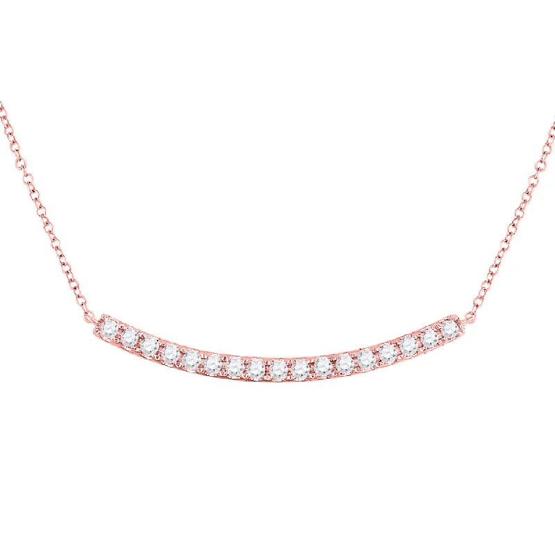 personalized necklaces with custom designs -14kt Rose Gold Womens Round Diamond Curved Bar Necklace 3/4 Cttw