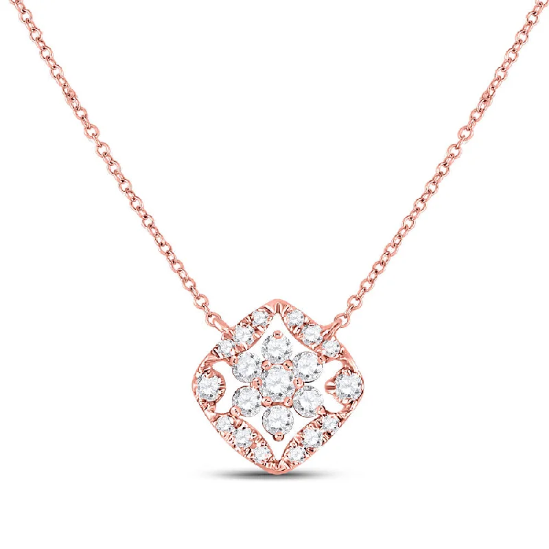 romantic custom necklaces for couples -14kt Rose Gold Womens Round Diamond Floral Cluster Necklace 1/3 Cttw