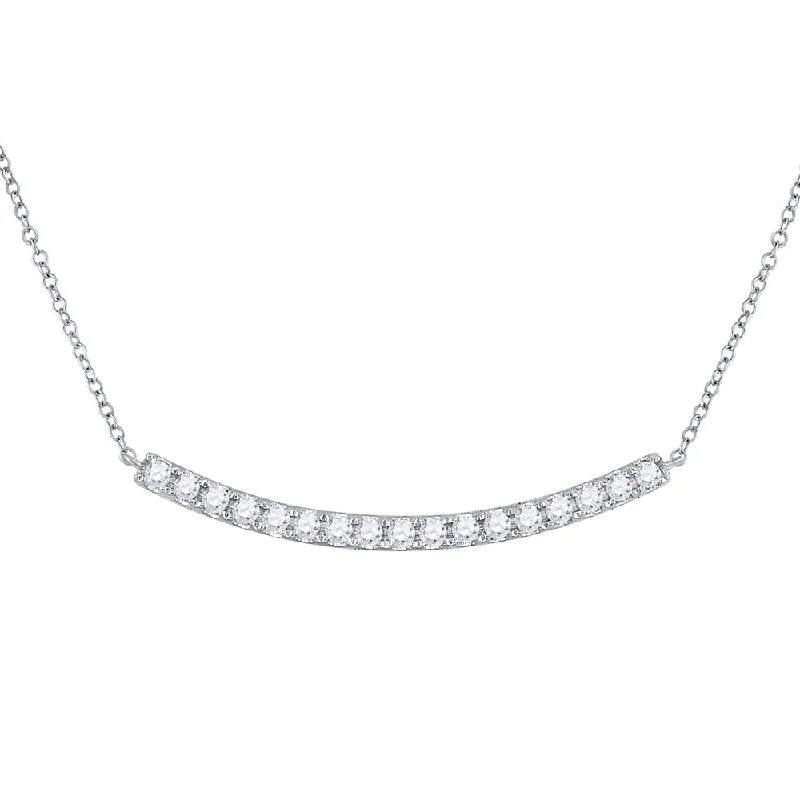 silver necklace sets with charms -14kt White Gold Womens Round Diamond Curved Bar Necklace 3/4 Cttw