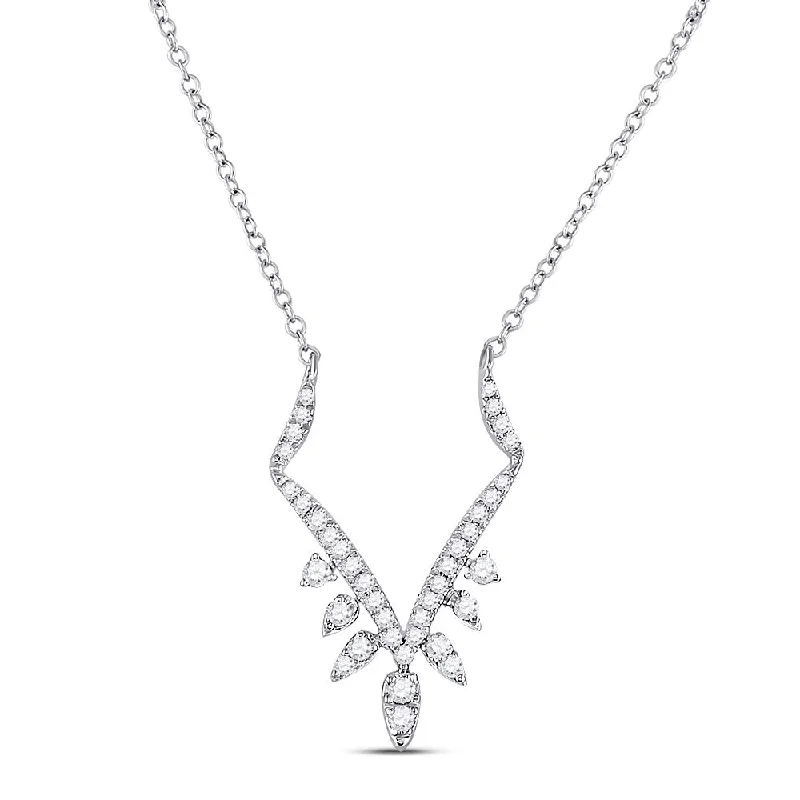 elegant necklaces with gemstones for gifts -14kt White Gold Womens Round Diamond Modern-V Fashion Necklace 1/4 Cttw