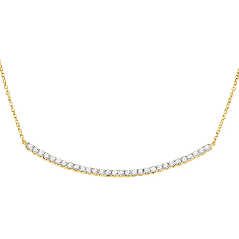 elegant charm necklaces for anniversaries -14kt Yellow Gold Womens Round Diamond Curved Bar Necklace 1 Cttw