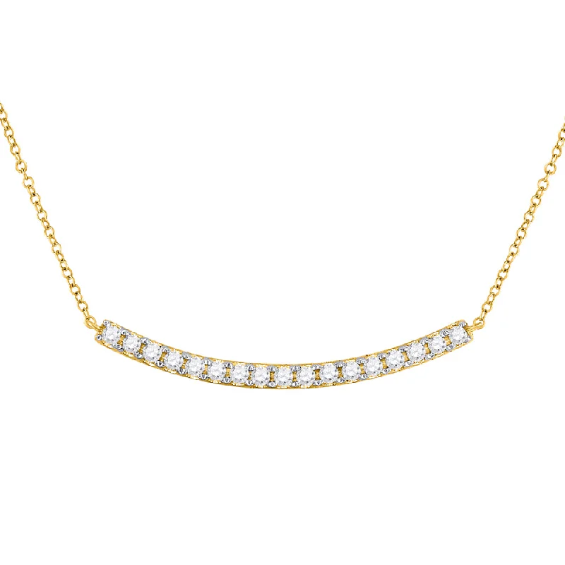 fashion gold necklaces with birthstones -14kt Yellow Gold Womens Round Diamond Curved Bar Necklace 3/4 Cttw