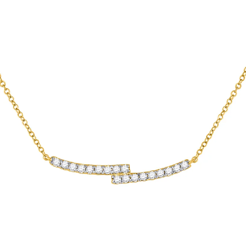 trendy gold pendant necklaces for gifts -14kt Yellow Gold Womens Round Diamond Curved Bypass Bar Necklace 1/2 Cttw