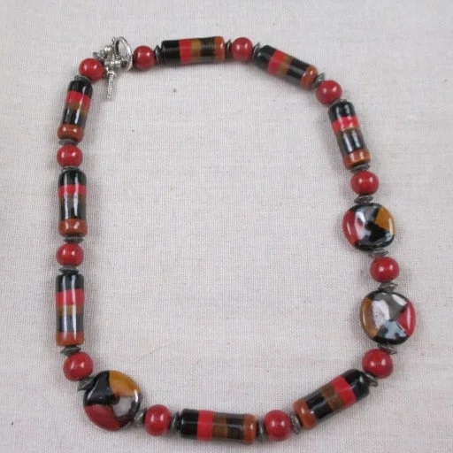 fashion necklaces with birthstones -Red Fair Trade Bead Kaziuri Necklace in an  Asymmetric Design