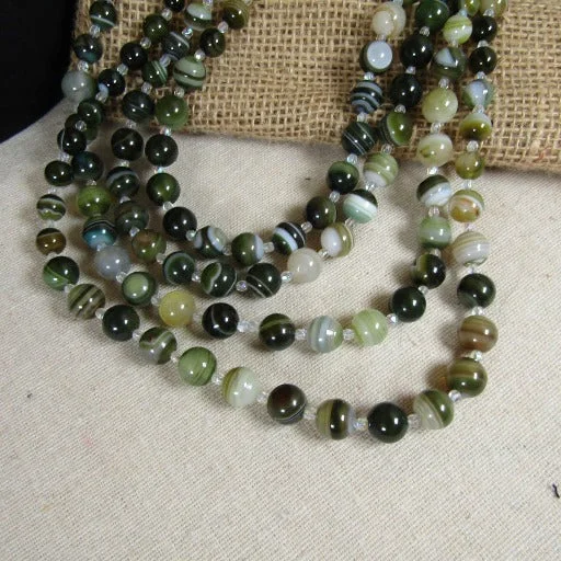 unique gold necklaces for fashionistas -Multi-Strand Green Line Agate Beaded Necklace