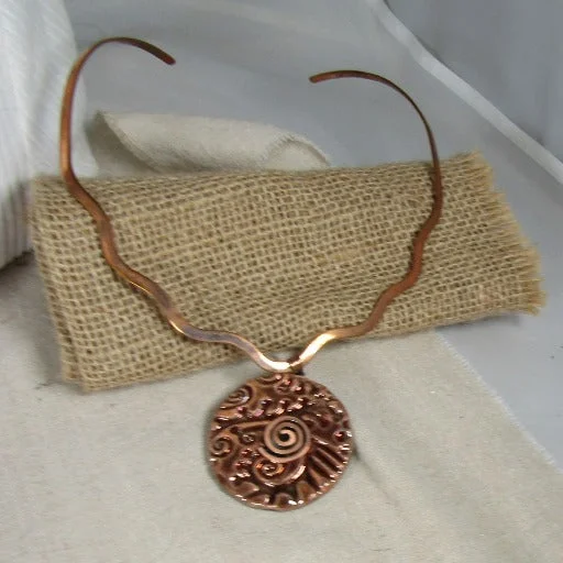 fashion silver necklaces for women -Copper Choker with Handmade Copper luster Raku Pendant