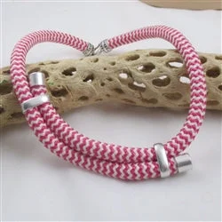 custom-made diamond necklaces -Pink Candy Striped Cotton Rope Cord  Necklace Uniquely Different Style