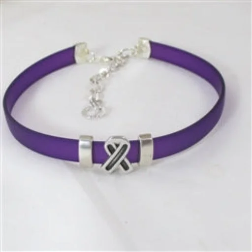 diamond heart necklaces -Purple Choker Awareness Ribbon Minimalist Narrow Band Necklace