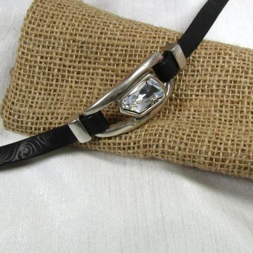 trendy diamond pendants -Designer Black PVC Ribbon Choker with Crystal Accent