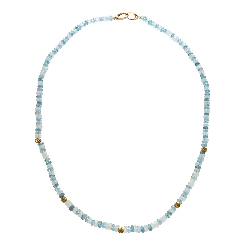 elegant silver chain necklaces -Aquamarine & Rainbow Moonstone Beaded 18K Gold Necklace